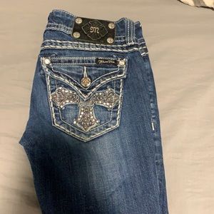 MissMe Womens Capris Medium Wash Blue Denim Jeans